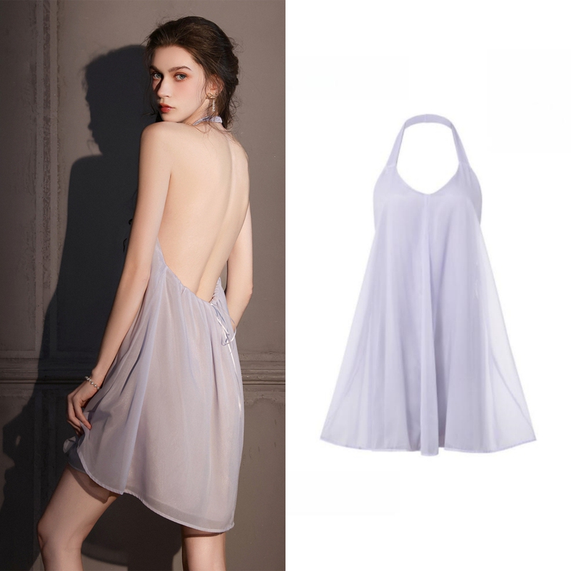 Korean Authentic Ounce Zhao Lusi Style Halter Neck Camisole Nightdress for Women, Double-Layer Mesh Pure and Cute Sleepwear