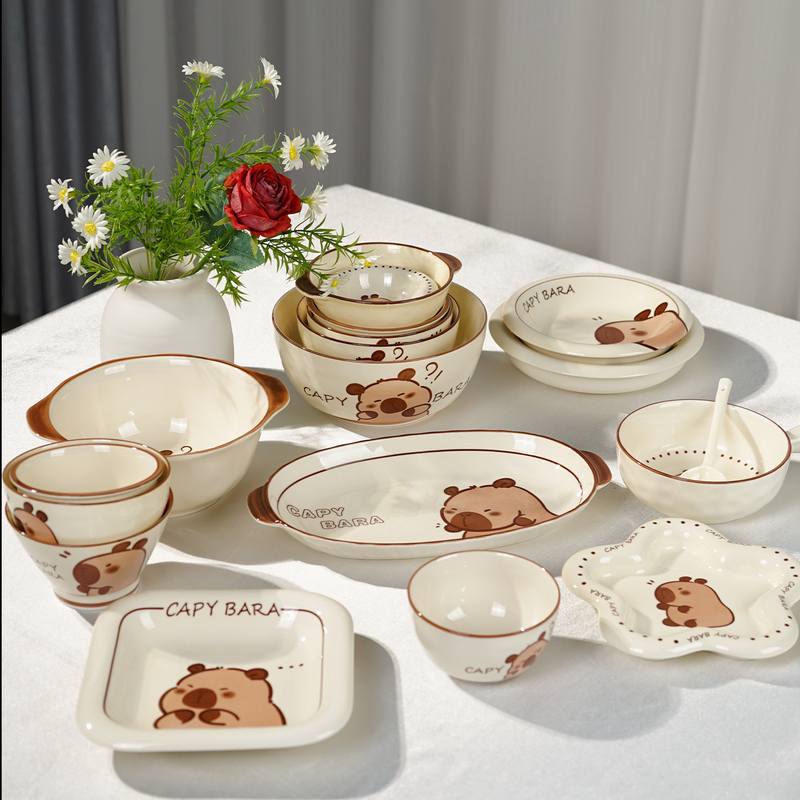 Kapibala Ceramic Household Cute Cartoon Tableware Set Underglaze Color High-Value Children's Rice Bowl New Style Plate Bowl