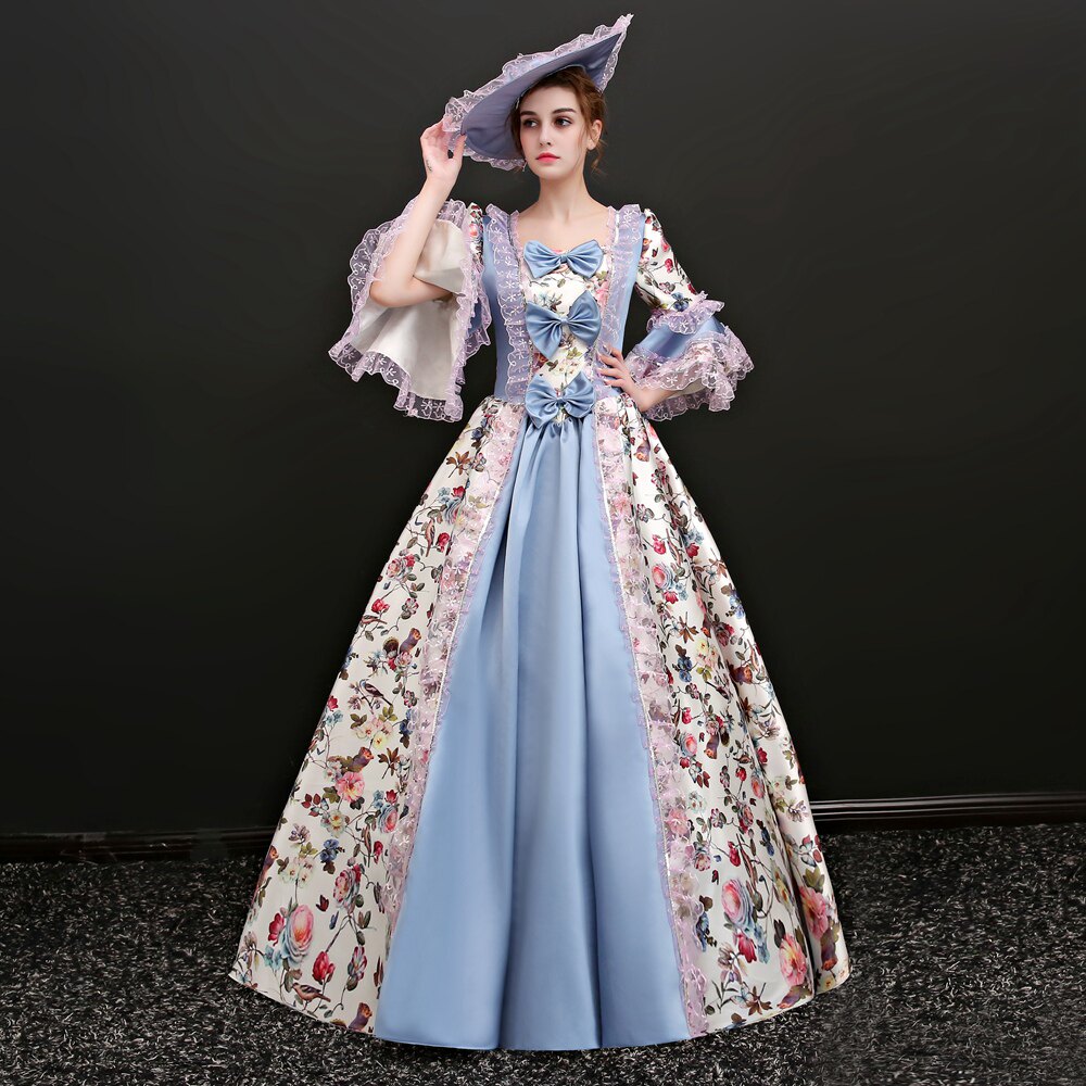 English Palace Court Dress Rehearsal for Women's Broken Flowers Fields Garden Eurostyle Garden Gown for the Authentic Photo Gallery Photography
