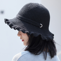 Japanese imitation wool knitted fisherman hat female Korean version of the wild foldable autumn and winter concave shape wool basin hat tide