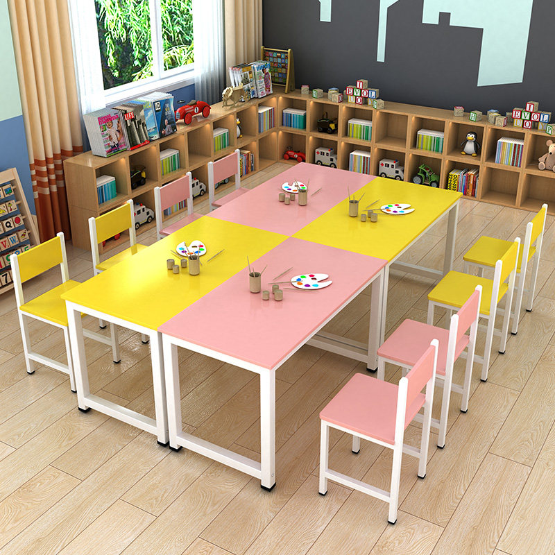 Students Kindergarten Color Class Table And Chairs Painting Training Table Children Fine Art Manual Remedial Class Tutoring Class Table