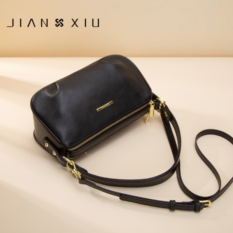 Jane Show Genuine Leather Bag 2021 New Tide Skew Satchel Baotou Layer Bull Leather Middle-aged Single Shoulder Mom Bag Inclined Cross Packet