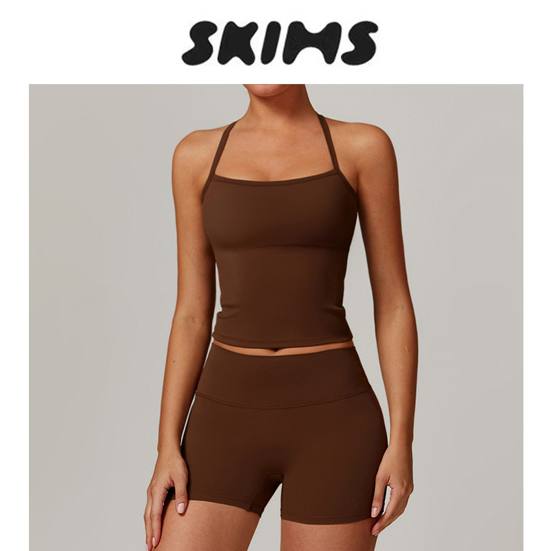 Official Authentic Skims Kardashian Shapewear Tight-Fitting Short-Sleeved Yoga Suit Set Outdoor Sports Vest Top