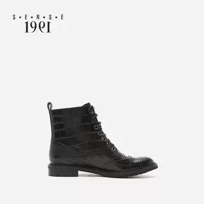 sense 1991 genuine leather thick-heeled Martin boots female flat lace-up English retro boots Joy Chelsea boots