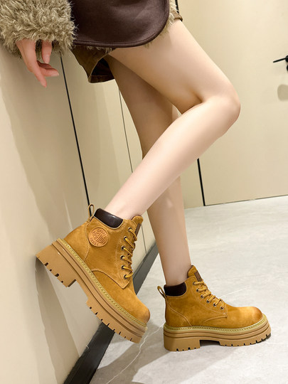 Thick-Soled Martin Boots for Women, 2025 New Autumn and Winter Fleece-Lined Boots, Height-Increasing Work Boots