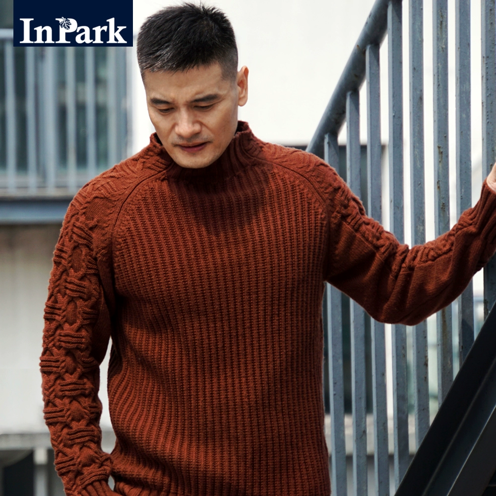 Áo len cổ cao nửa vòng len dày kim InPark retro nam raglan tay áo thun thanh kim áo len dày dày thủy triều - Áo len cổ tròn