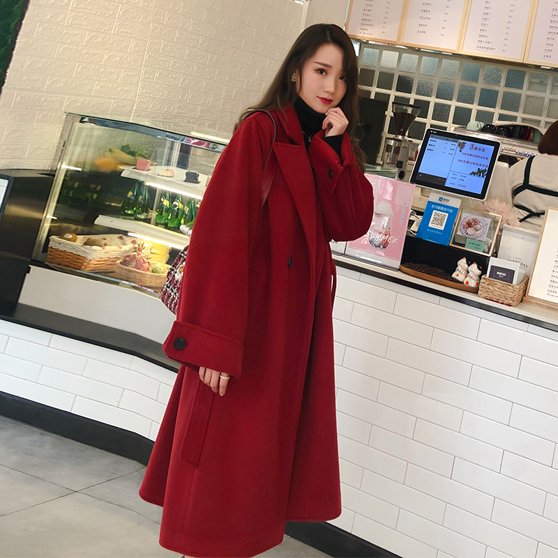 Red Woolen Coat for Women, Long Woolen Overcoat for Women, Autumn and Winter, Zodiac Year Coat, Thickened for Wedding, Plus Size for Chubby Women