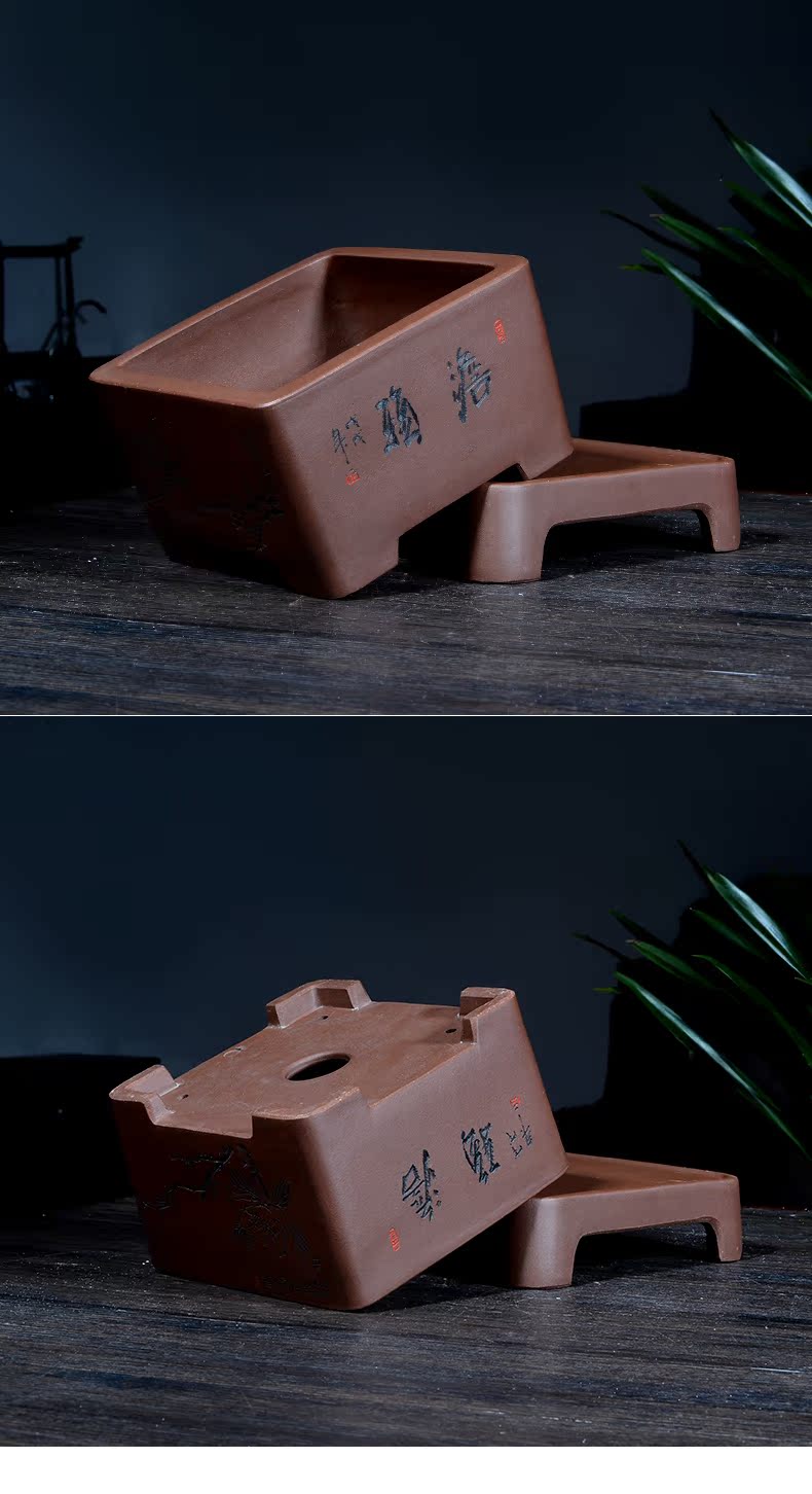 Greatness, yixing purple sand size flowerpot more than four square basin meat clivia is carved painting special pot the plants