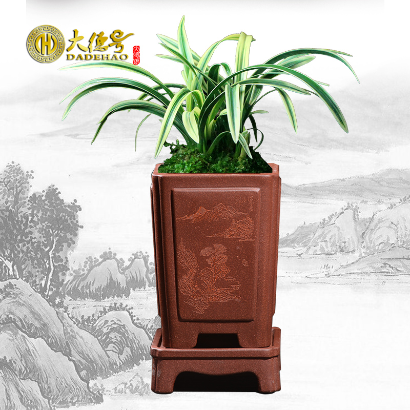Square purple sand flowerpot ceramic ventilation butterfly orchid with tray clivia special hanging basket bluegrass potted flower pot
