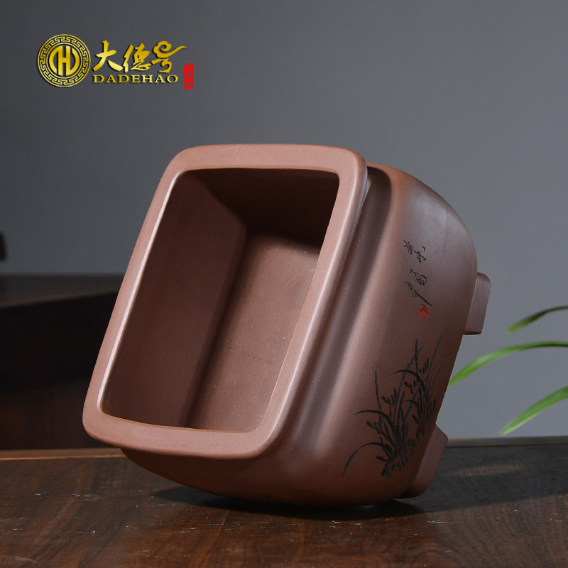 Purple sand flowerpot square bonsai pot ceramic contracted retro even carved painting bracketplant large - sized orchid basin with tray