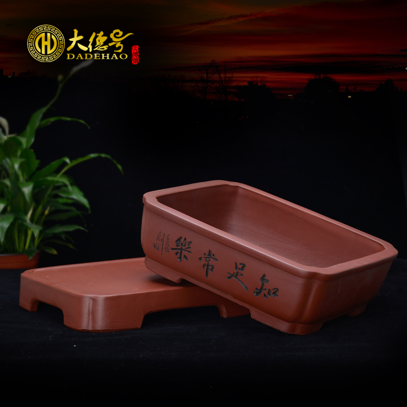 Purple sand flowerpot rectangle bonsai pot ceramic flower POTS with tray, green asparagus rockery the plants stump flowerpot