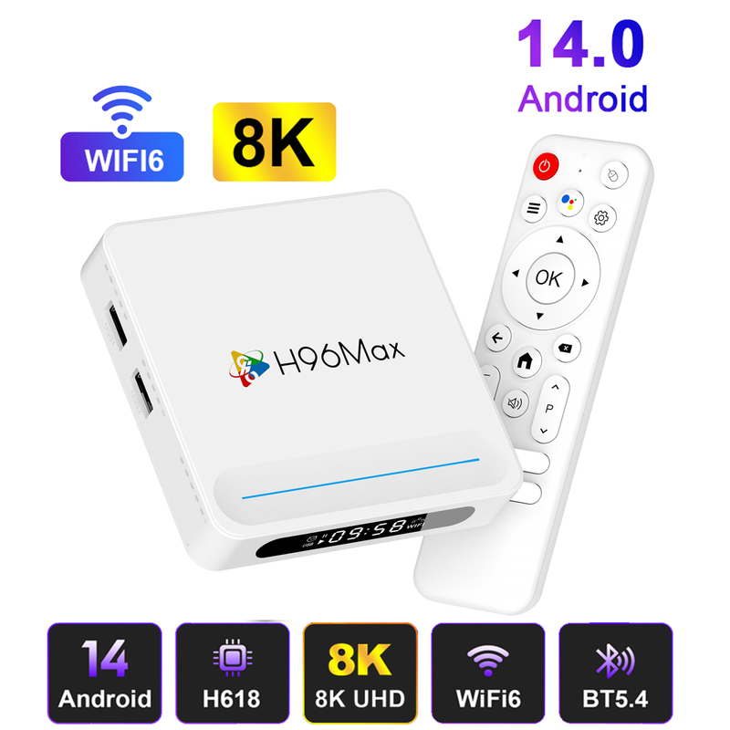 H96Max H618 Plus Tv Box Android14 4K Ultra Hd 8K Bluetooth5.4 Voice