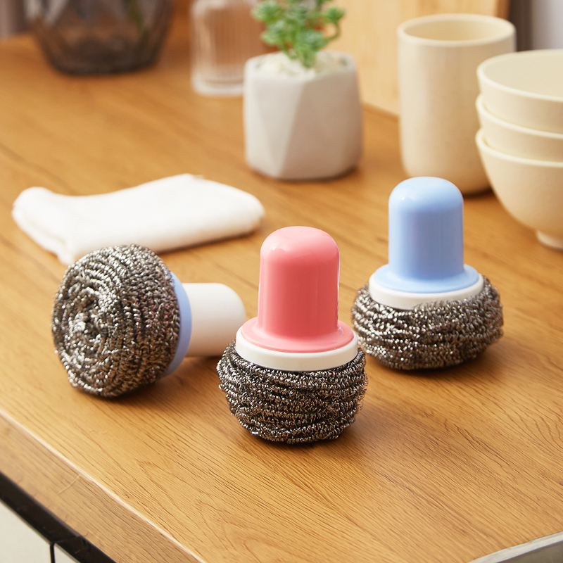 BBQ cleaning pink wire brush blue barbecue mesh steel household brush barbecue stove iron brush grill brush tool