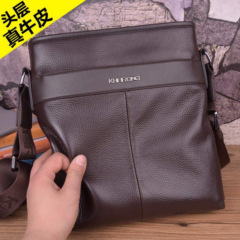 Singapore Chauded men's single shoulder bag genuine leather male bag Bull Leather Skew Satchel Korean version Little Shoulder Bag Men Business Casual Bag