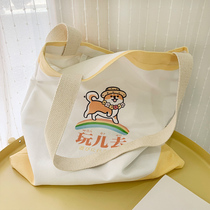 Rising luck Japanese Shiba Dog hand-painted canvas bag custom Harajuku environmental protection bag Shoulder hand-held canvas bag female art