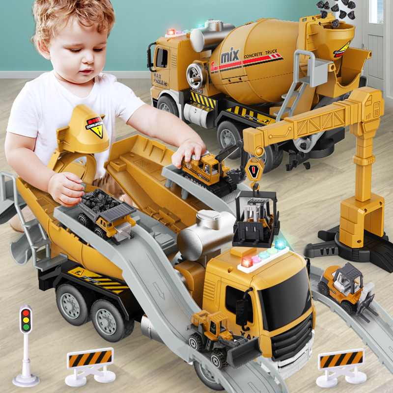 Children's large number engineering stirring car toy deformation cement concrete mixer small car suit boy 3 years 2