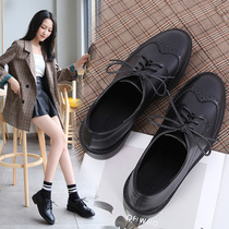 British style low-heeled black lace-up work shoes tide 2021 autumn and winter new flat-bottomed bullock single shoes for women