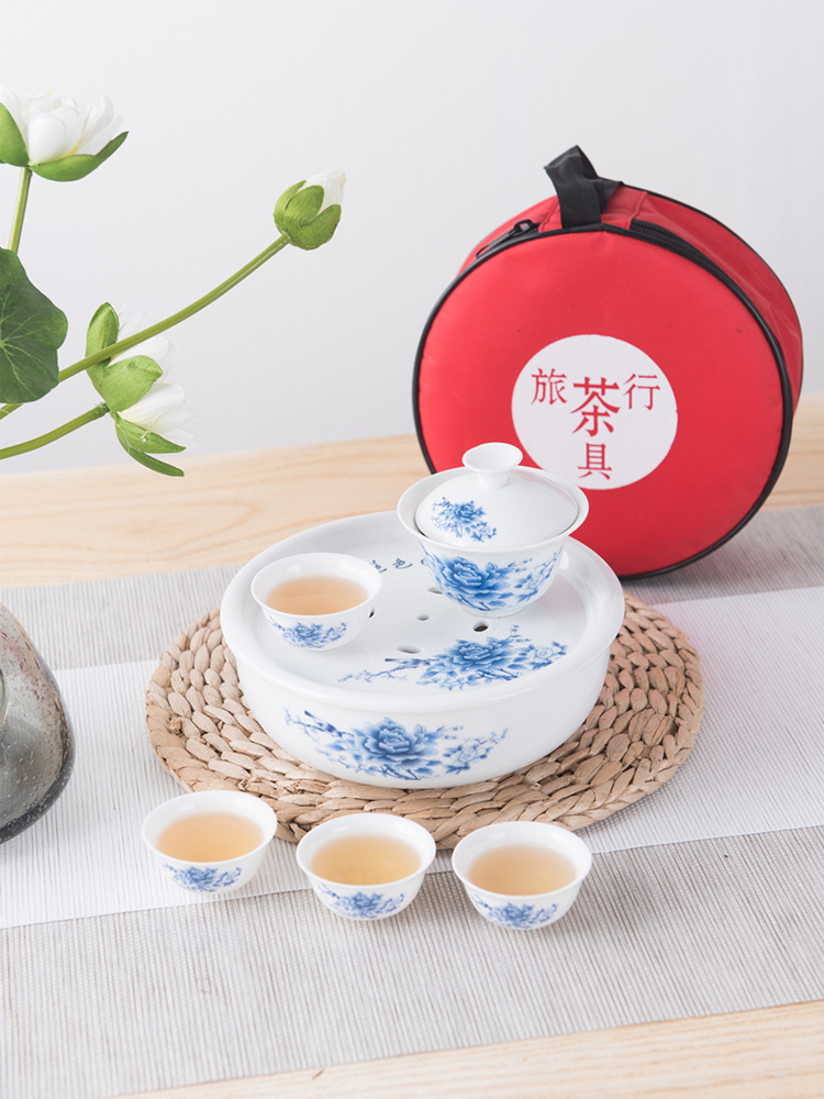 T travel ceramic kung fu tea set small tea tray was portable cups the receive bag contracted outdoors travel car tea sets