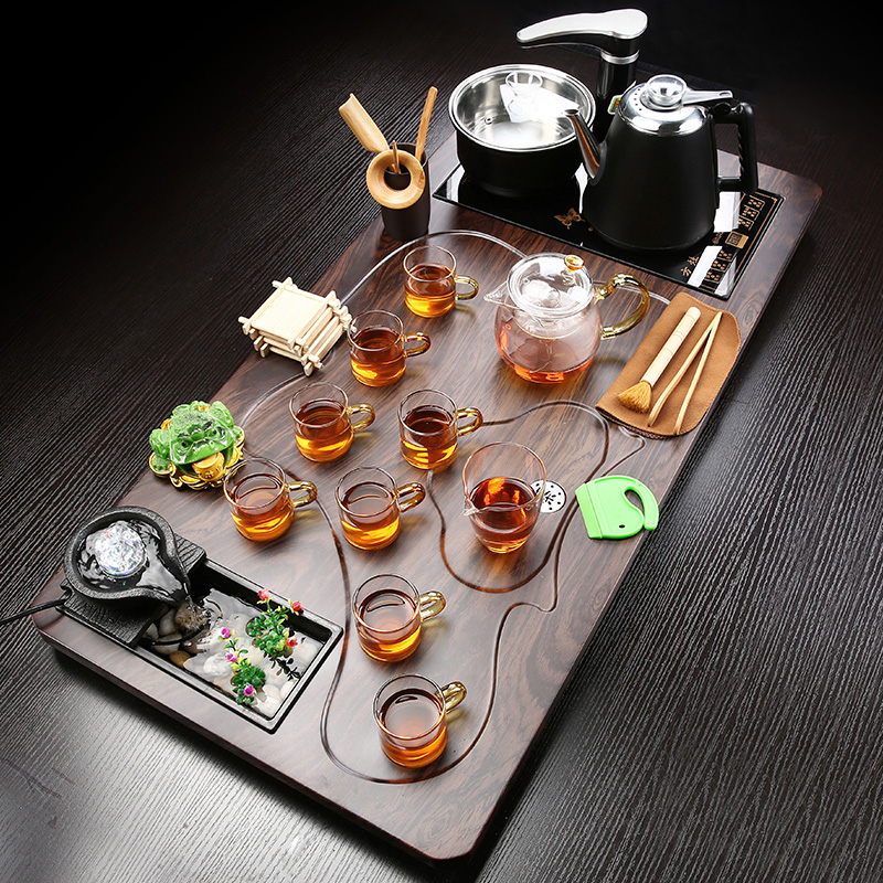 T home sitting room of a complete set of integrated automatic water solid wood tea tray was purple sand tea set kung fu tea cups