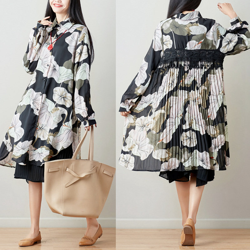 018大码女装肥妹妹夏压褶拼蕾丝雪纺长袖衬衫防晒衣胖MM外套180斤