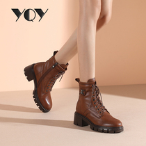 Martin boots thick-soled womens autumn and winter heels 2021 New coarse-heeled shoes womens British small leather boots womens short boots