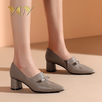 Coarse heel single shoes womens 2021 Spring and Autumn new deep mouth womens shoes fashion pointed leather shoes womens pedal shoes