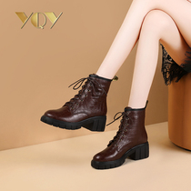 Martin Boots Womens Short Boots 2021 Autumn and Winter New Joker Leather Knights Boots Lace Round Head plus velvet womens boots