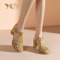 Sandals 2021 new womens fashion trend hollow stubby heels Women summer wild leather bag head womens shoes