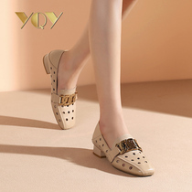 Sandals 2021 new womens soft leather soft bottom hollow womens shoes spring and summer shoes a pedal thick heel shoes women