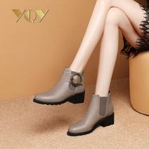 Short boots female Spring and Autumn New 2021 spring womens shoes fashion thick heel heel heels children leather round head boots