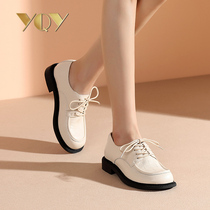 Small leather shoes women British style thick bottom womens shoes 2021 Autumn New lace shoes thick heel white leather single shoes women