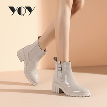 Explosive short boots women 2021 New thick soles Chelsea boots women rough heels patent leather boots women autumn and winter