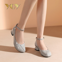 Shoes Women 2021 new women shoes comfortable round head soft leather soft bottom Joker spring and autumn a word buckle thick heel single shoes
