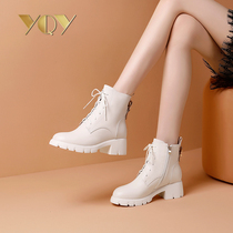 Thick-soled Martin boots 2021 new womens boots plus velvet heels autumn and winter womens shoes Joker white boots