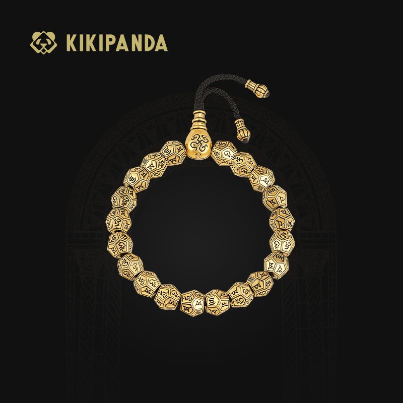 Kikipanda Qiqi Jewelry Black Gold Bracelet for Men and Women, Pure Gold 999 Bracelet with Six-Word Mantra, Original Design