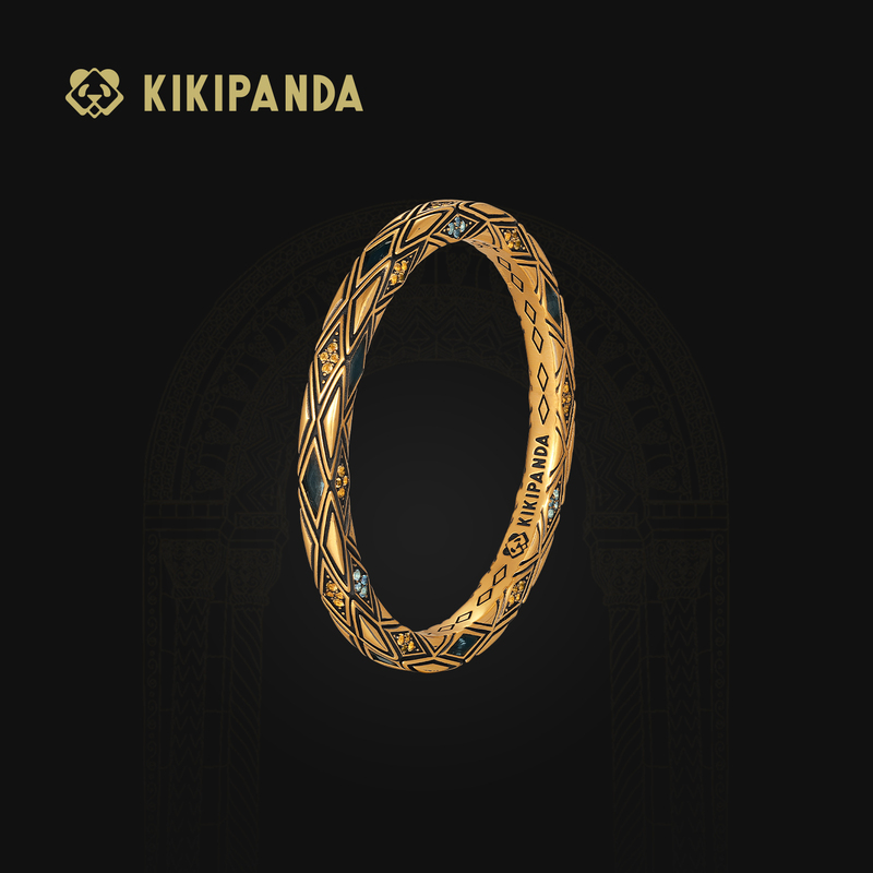 Kikipanda Qiqi Jewelry Black Gold Bracelet for Men and Women, Pure Gold 999 Bracelet, Original Ice Diamond Design