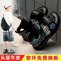 Летние сандалии для мальчиков, детская нескользящая пляжная обувь, из натуральной кожи, мягкая подошва, подходит для подростков