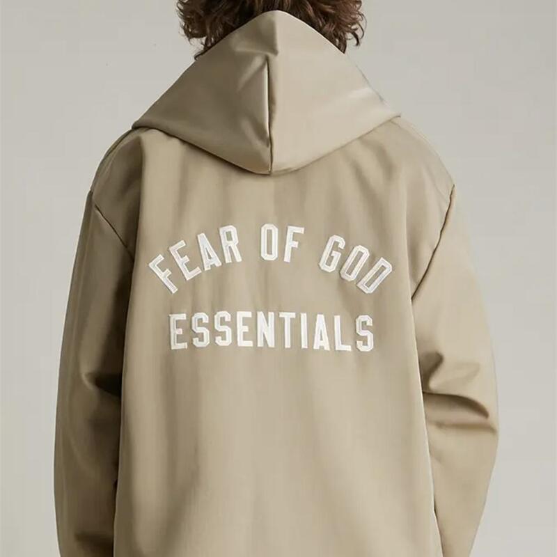 Fog Multi-Line Essentials Hooded Patch Embroidered Letter Windbreaker Jacket Street Style Loose Trendy Brand Jacket for Men and Women Fog Multi-Line Essentials Hooded Patch Embroidered Letter Windbreaker Jacket Street Style Loose Trendy Brand Jacket for Men and Women