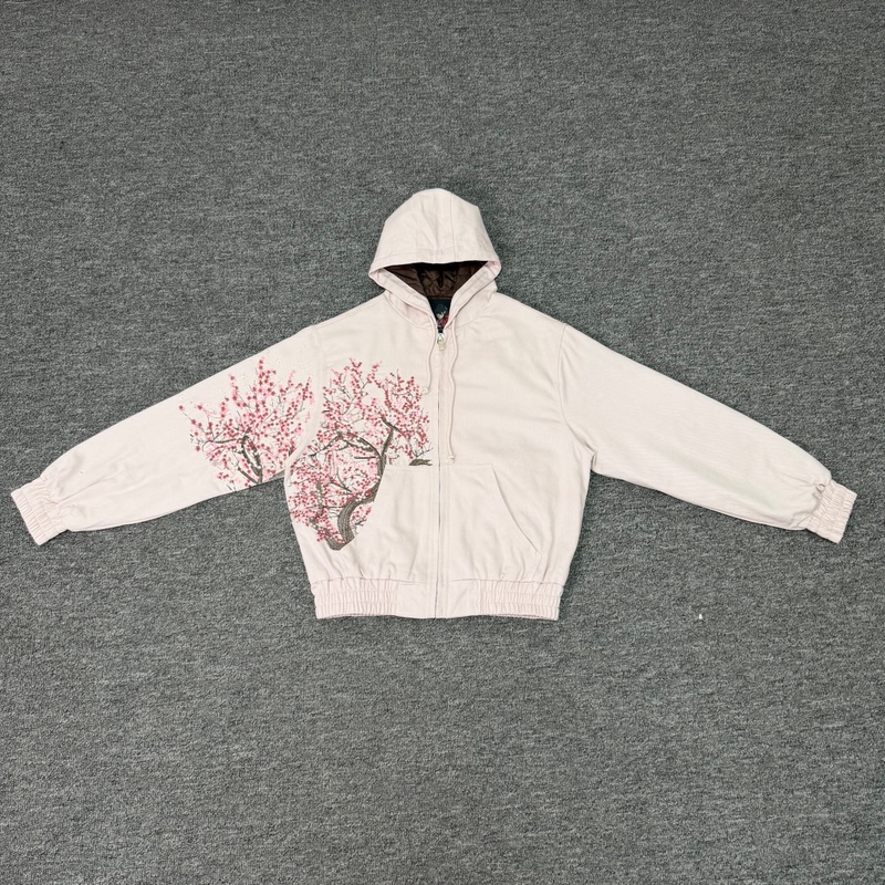 Trendy Brand Derschutze New Cherry Blossom Embroidered Hooded Jacket for Men and Women, Loose Casual Zip-Up Cardigan Coat Trendy Brand Derschutze New Cherry Blossom Embroidered Hooded Jacket for Men and Women, Loose Casual Zip-Up Cardigan Coat