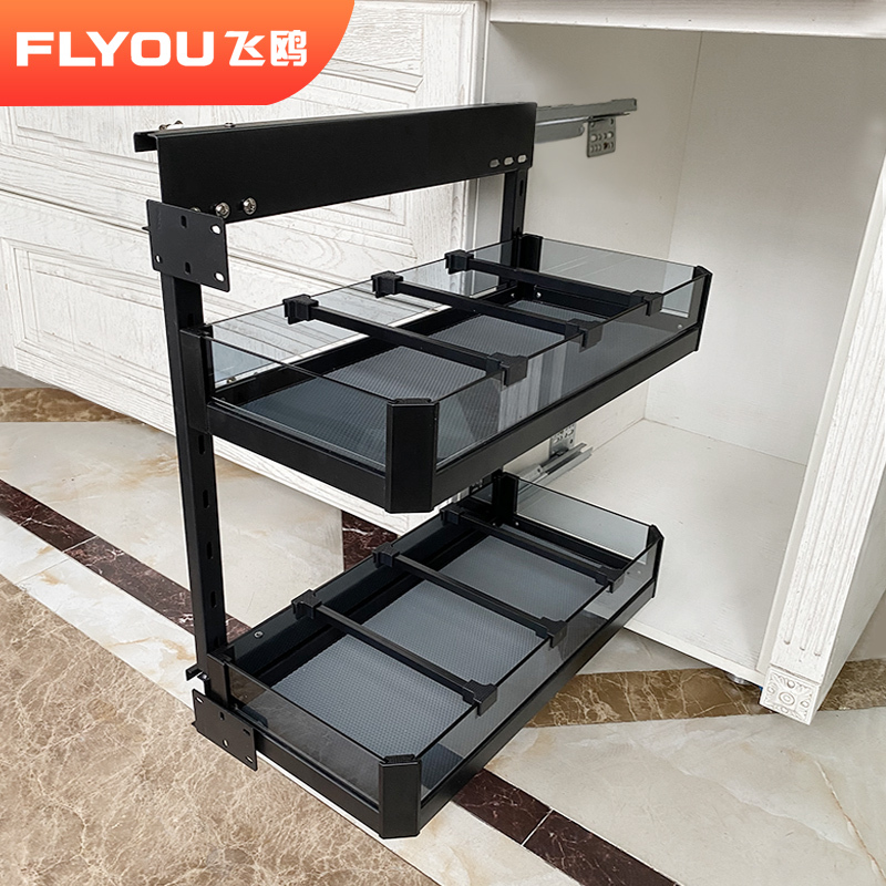 Feiou Pull-Out Basket for Kitchen Cabinets, Side-Mounted Seasoning Pull-Out Basket, Drawer-Type Narrow Spice Basket, Low Kitchen Cabinet Storage Rack