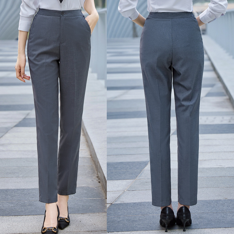 Spring and Autumn Business Attire Unisex Dress Pants Work Pants Non-Stretch High-Waisted Elastic Waist on Both Sides Plus Size Straight-Leg Cigarette Pants Gray