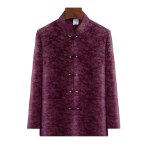 New cotton silk Tang suit suit for middle-aged and elderly dad long-sleeved spring and summer thin section Chinese style printed grandpa suit stand-up collar cotton