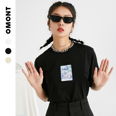taobao agent omont Retro T-shirt, cotton summer top, round collar