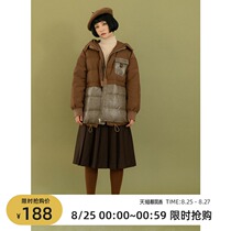  omont egg tart home retro loose stitching hooded short down jacket female student thickened warm jacket winter