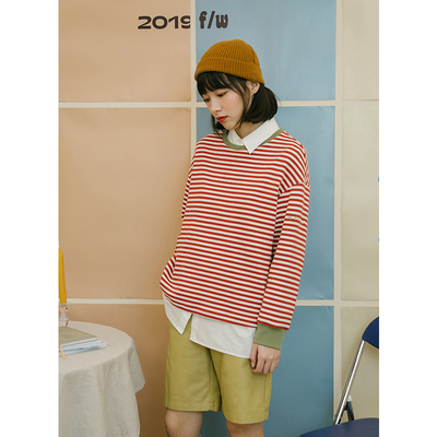 taobao agent omont Retro scarf with letters, T-shirt, cotton warm long-sleeve, round collar