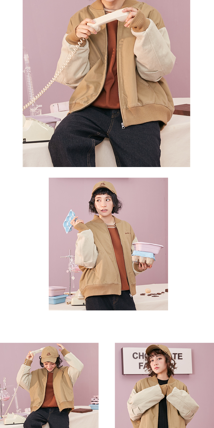 Omont trứng tart nhà retro lỏng giản dị áo khoác ngắn thêu áo khoác bông nữ bóng chày đồng phục quần áo mùa đông - Bông áo phao lót lông