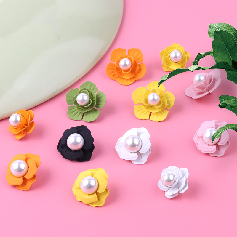 Metal Pearl Flower Button Korean Versatile Sweater Jacket Color Button Clothes Top Decorative Button Accessories