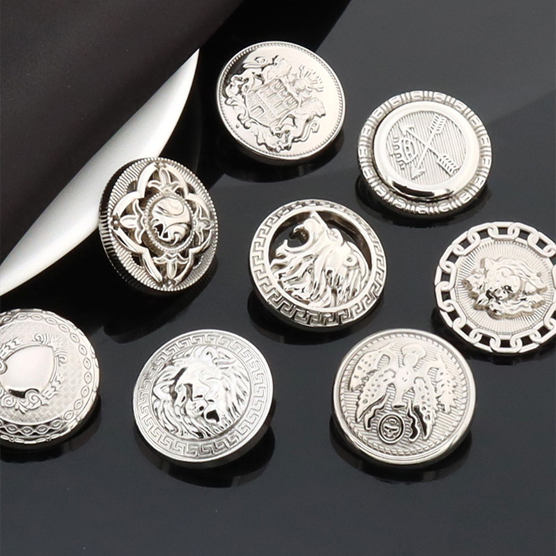 Silver coat button all-match men's and women's top coat windbreaker metal button retro British style clothes coat big button