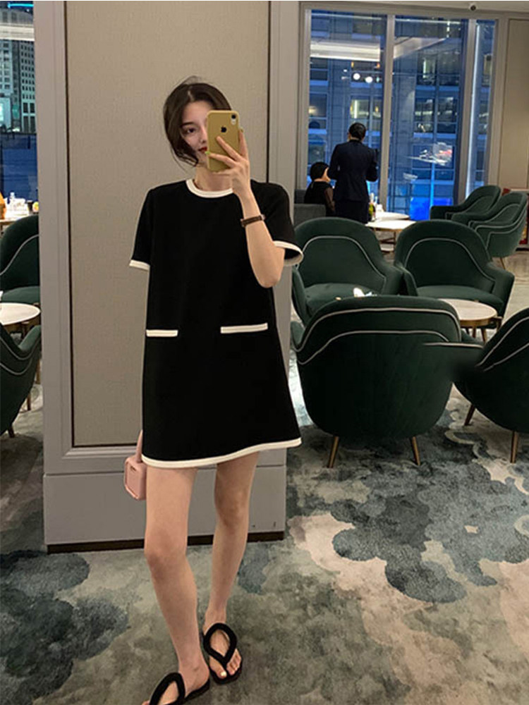 Sandro Moscoloni2023 summer style French retro little black dress light luxury high-end niche dress female