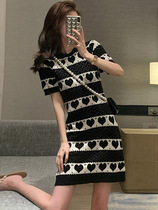 SANDRO MOCOLONI Body Shape Crash Color Heart-shaped Collection Waist Display Slim Round Collar Short Sleeve One-piece Dress 2022 Spring Summer